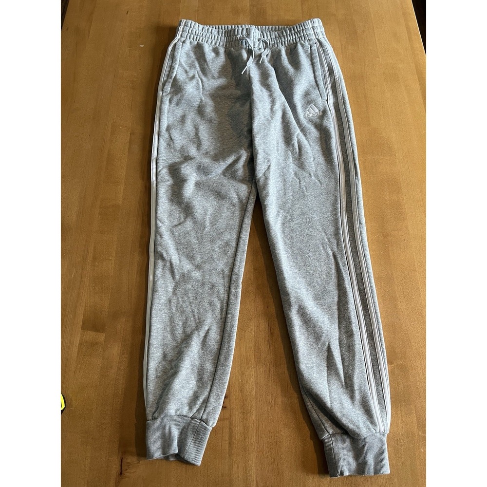 Adidas Jogger Sweatpant Women Small Gray Fleece 3 Stripe Elastic Waist Athletic